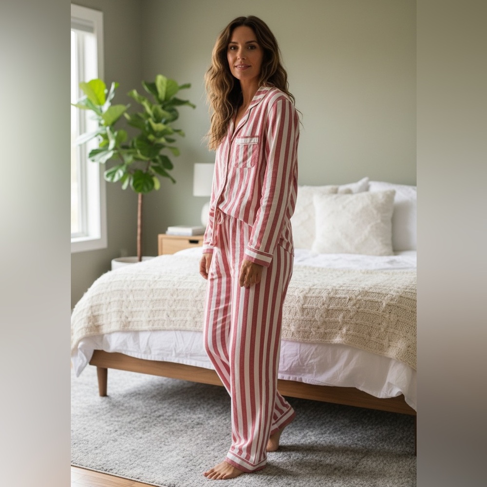Stars Above Red & White Striped Pajama Set - Classic Long-Sleeve Lounge Set